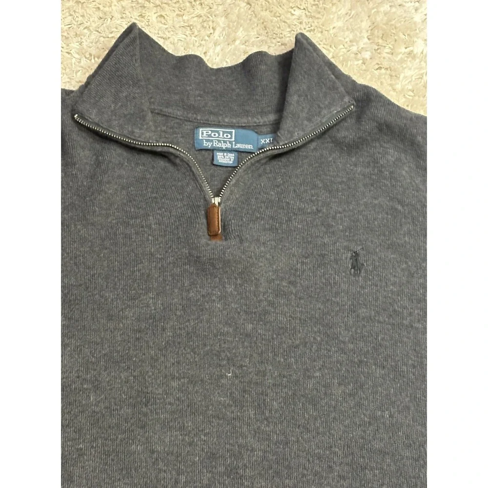 Polo Ralph Lauren Mens XXL Charcoal Grey 1/4 Zip Cotton Pullover‎ Sweater